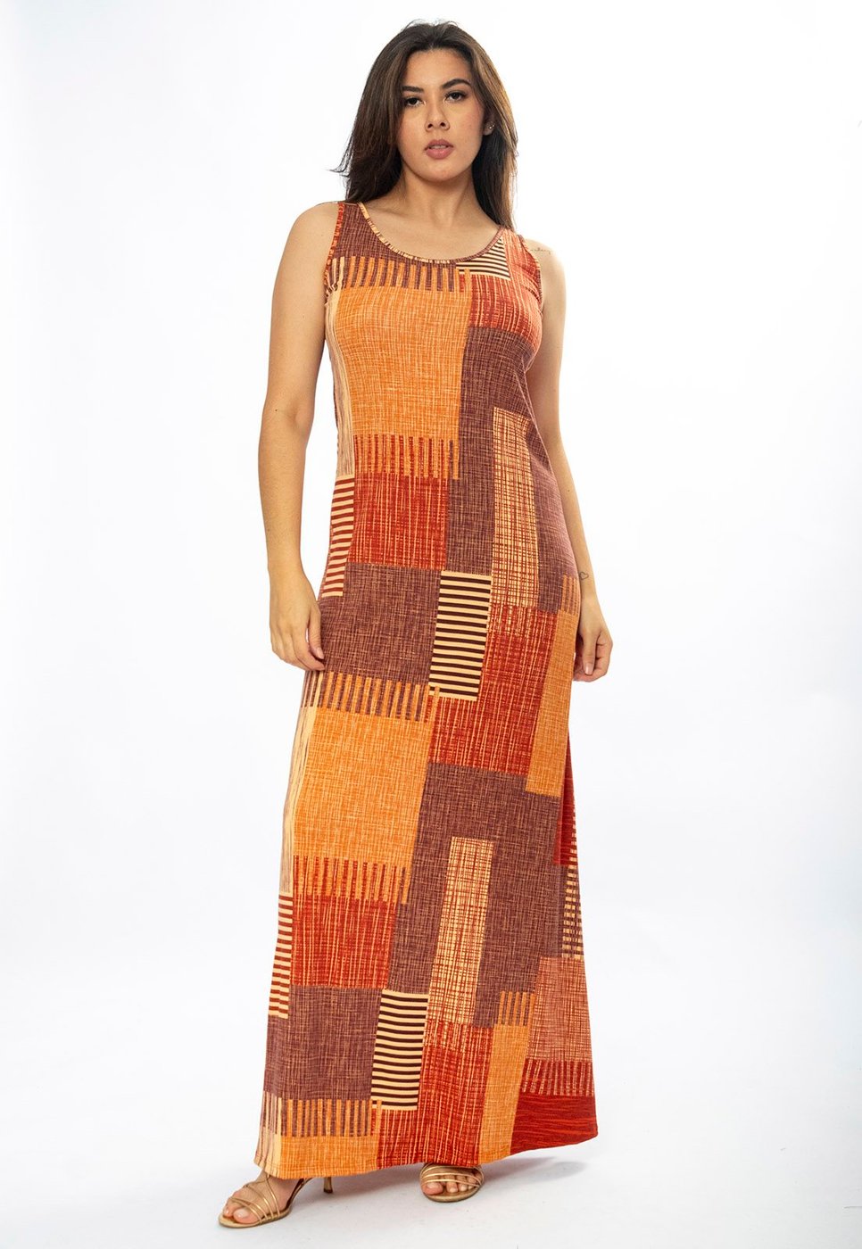 Vestido Longo Amazônia Vital Butiá Malha Regata Estampa Tramas do Sol