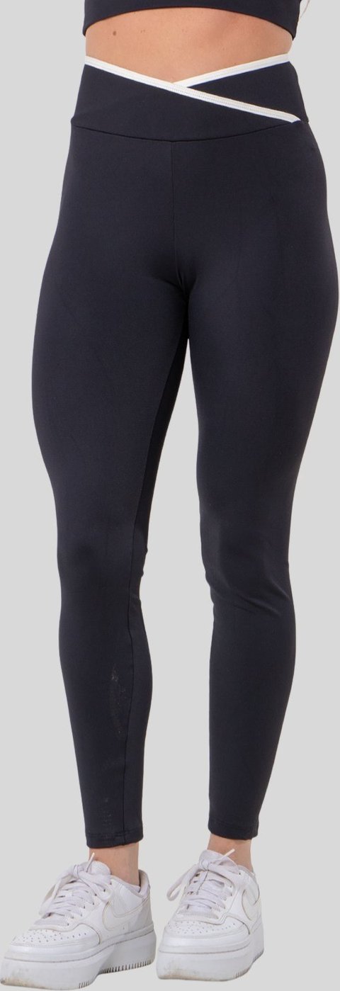 Imagem principal Calça Legging Feminina Poliamida Cós Cruzado Detalhe Off White Zero Transparência Diluxo preto white Diluxo preto white