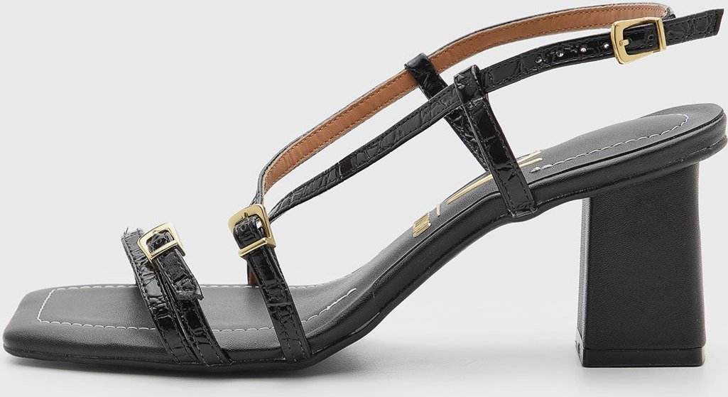 Imagem principal Sandália Feminina Vizzano Salto Bloco Tiras Croco Preta preto VIZZANO preto