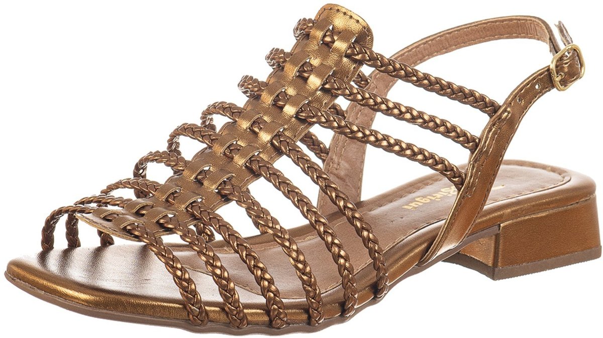 Sandália Feminina Saltinho C/ Tiras Finas de Tranças Via Birigui