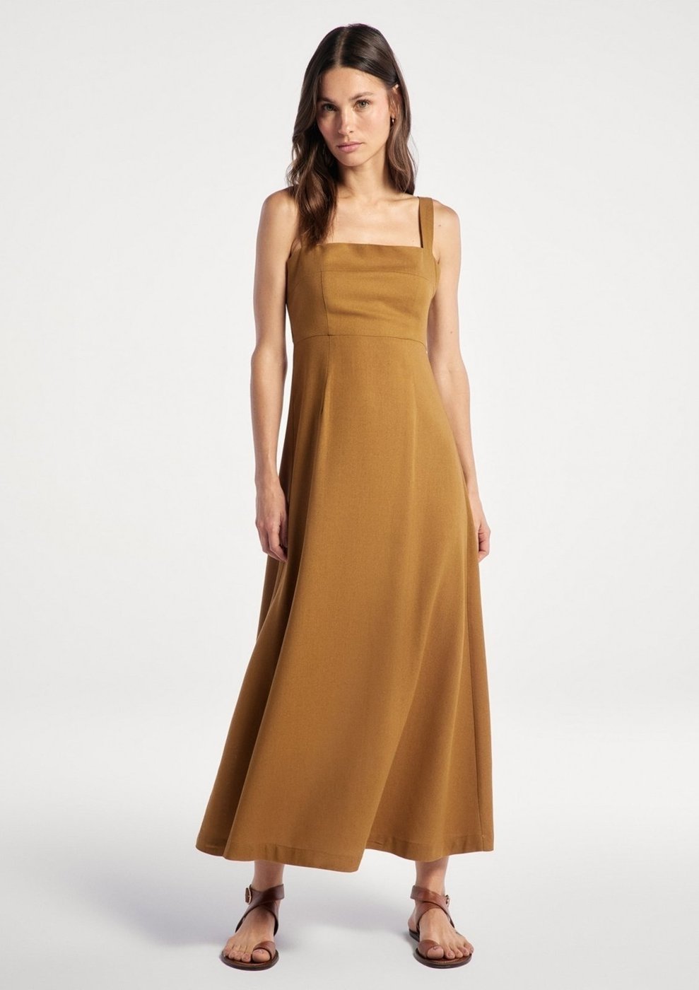 Imagem principal Vestido Midi Evasê Alças Médias Rústico Com Linho Hering terracota Hering terracota