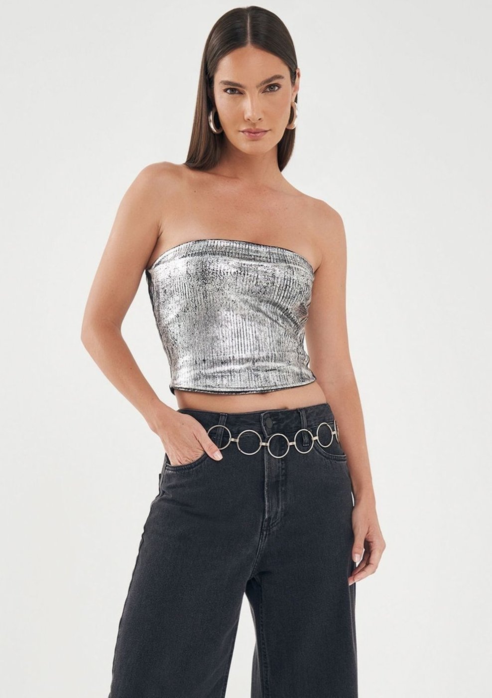 Blusa Glamour Foil Sem Alça Feminina