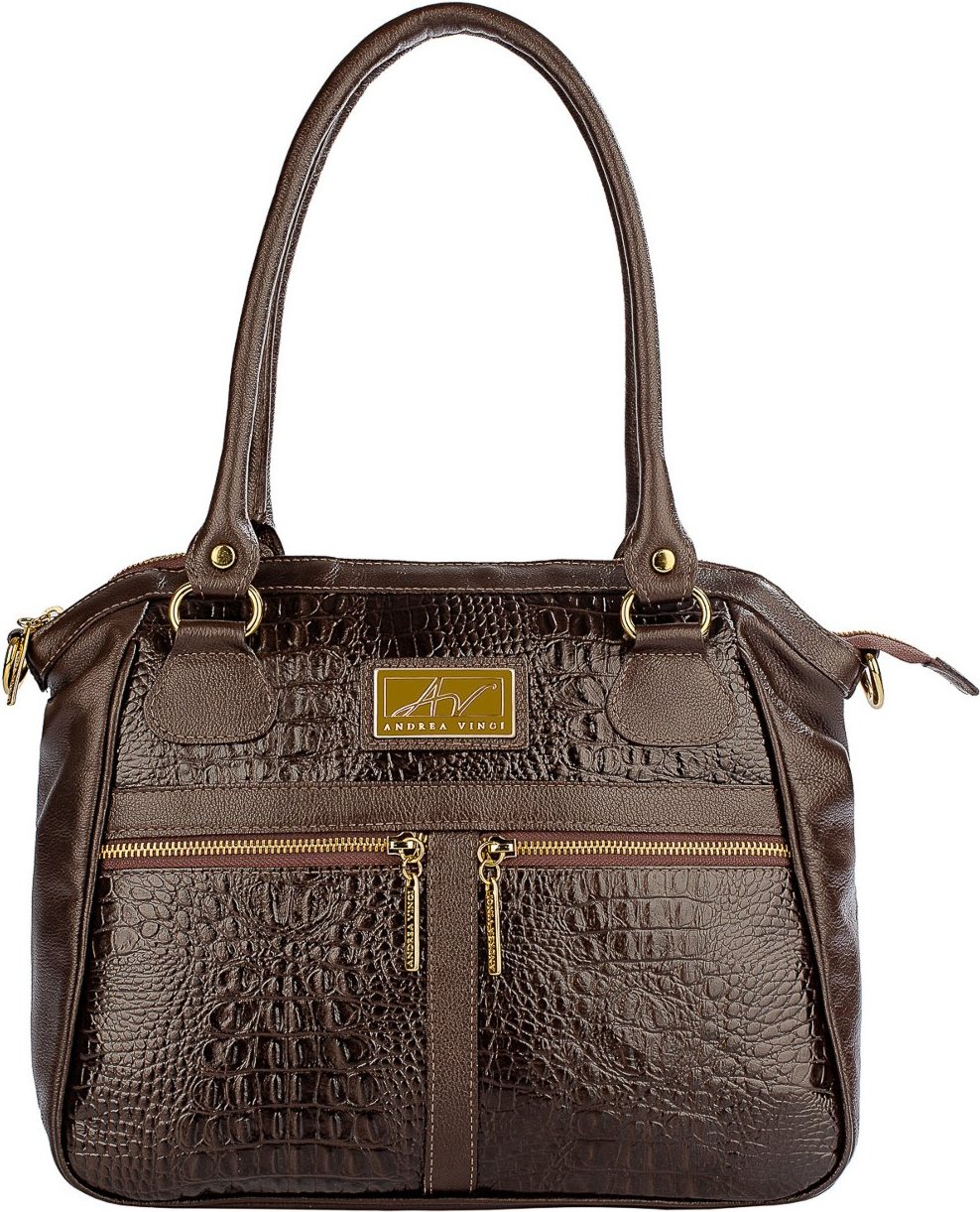 Imagem principal Bolsa de couro croco Luana - Café Andrea Vinci caramelo Andrea Vinci caramelo