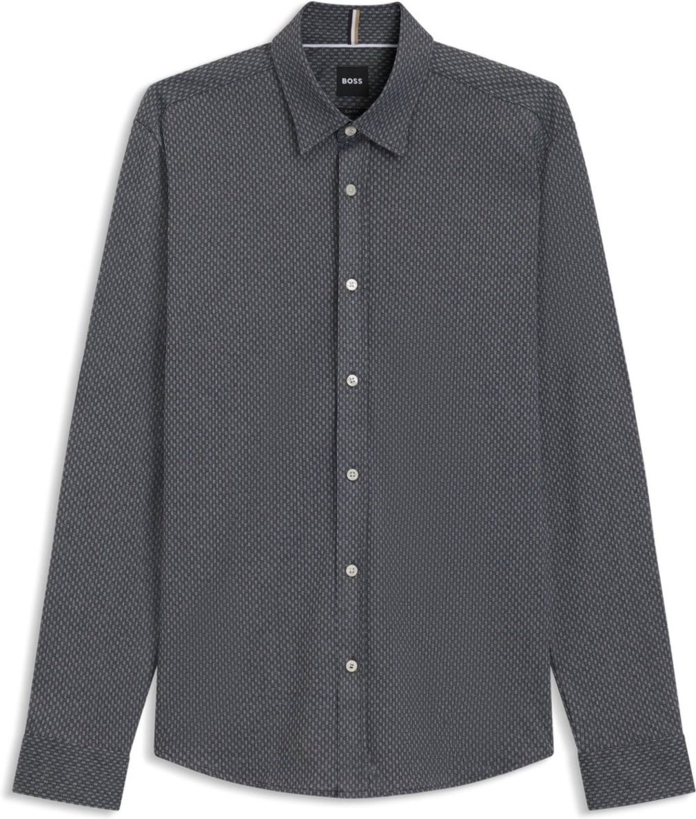 Imagem principal Camisa Slim Fit Em Jacquard De Mistura De Algodão azul azul