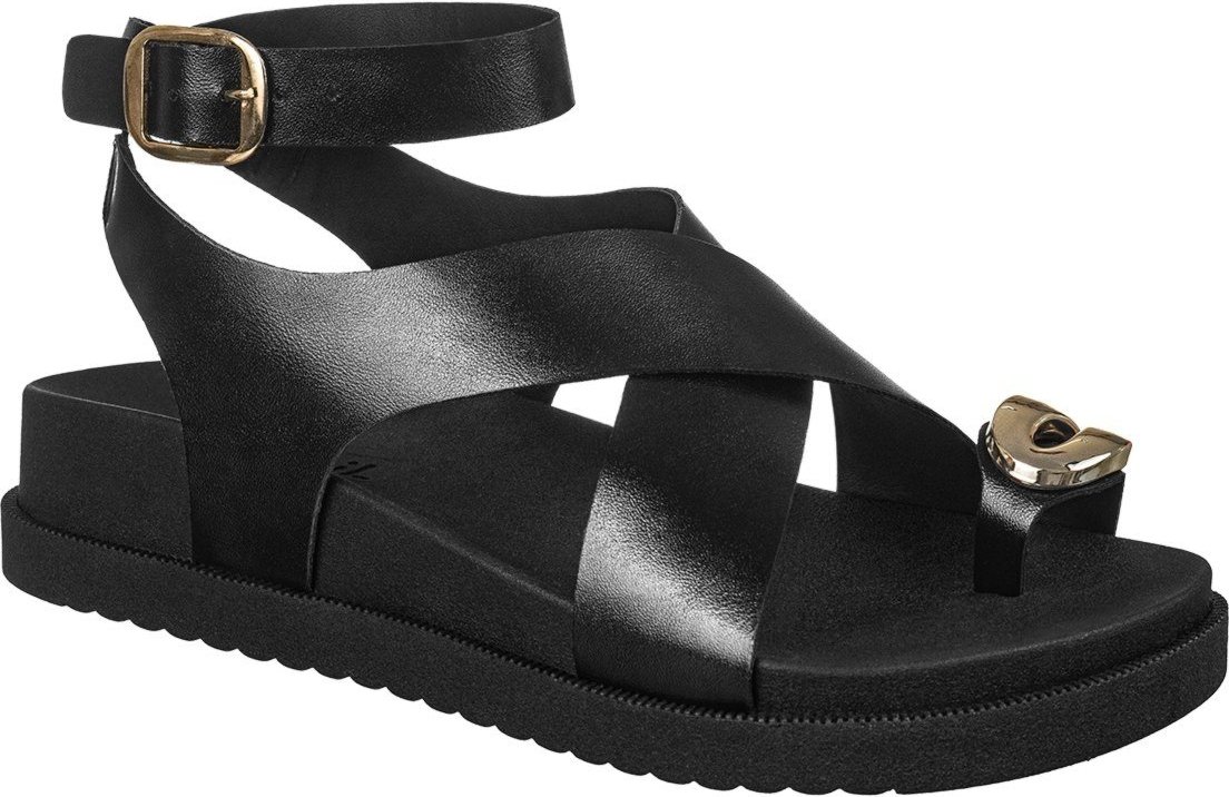 Imagem principal Sandália Feminina Papete GiGiL Tiras Largas X De Dedo Detalhe Metalizado Boho preto Gigil preto