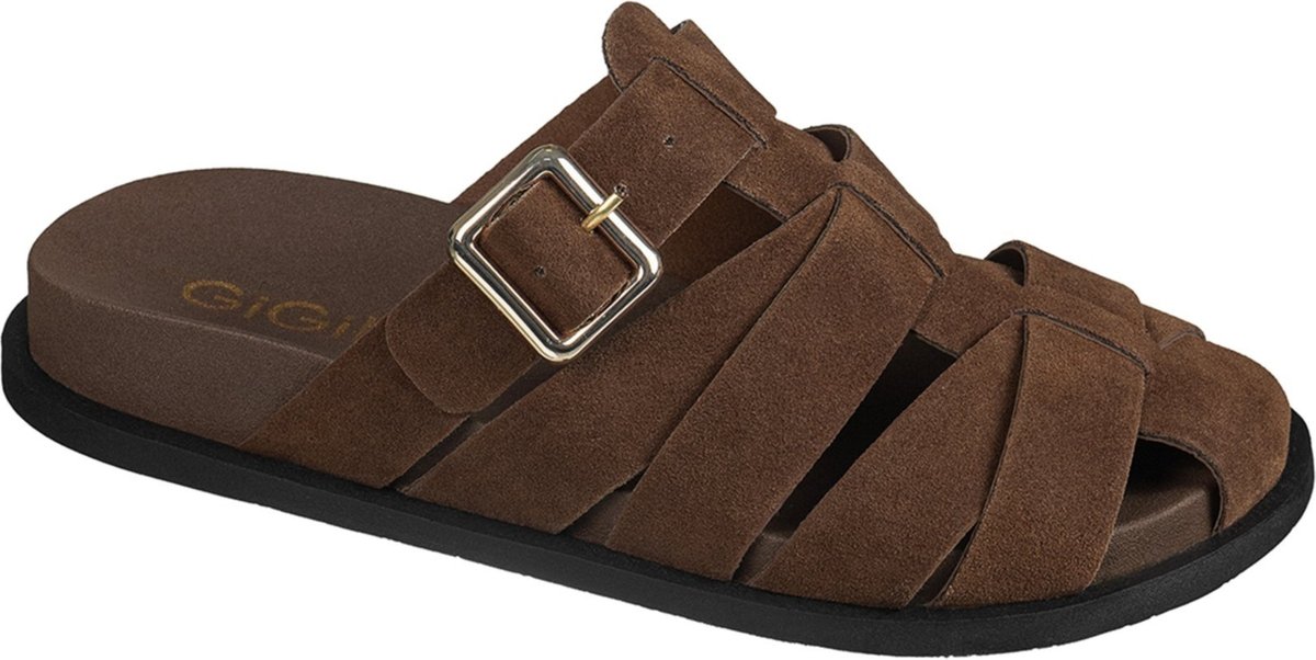 Imagem principal Sandália Feminina GIGIL Papete Clog Tiras Camurça Fivela Lateral Casual Moderno Camurça caramelo/castanho Gigil caramelo/castanho