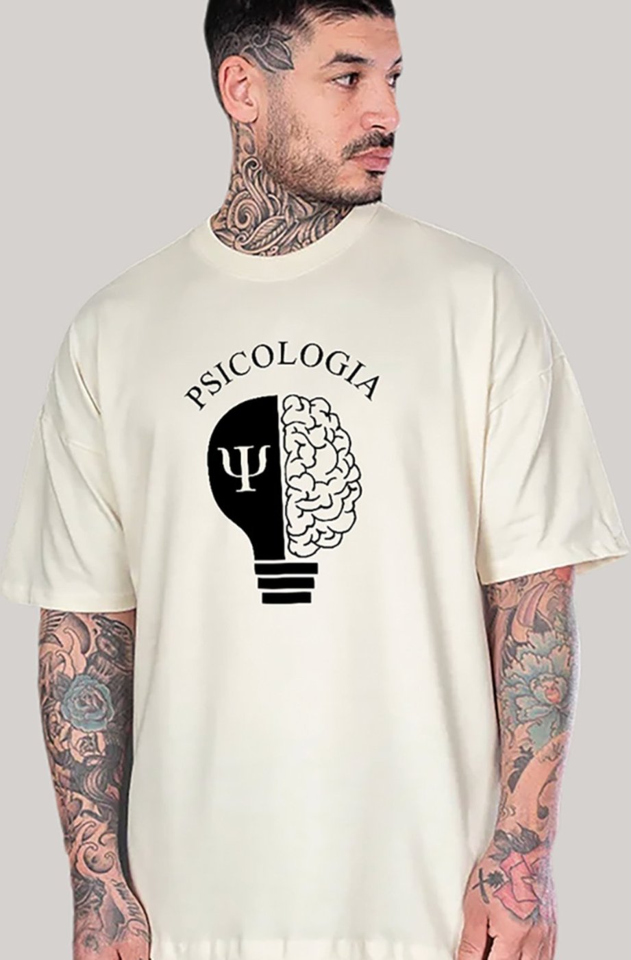 Imagem principal Camiseta Ousy Unissex Profissão Psicologia Visual Impactante Símbolo Psi Oversized Off White off-white white ousy off-white white