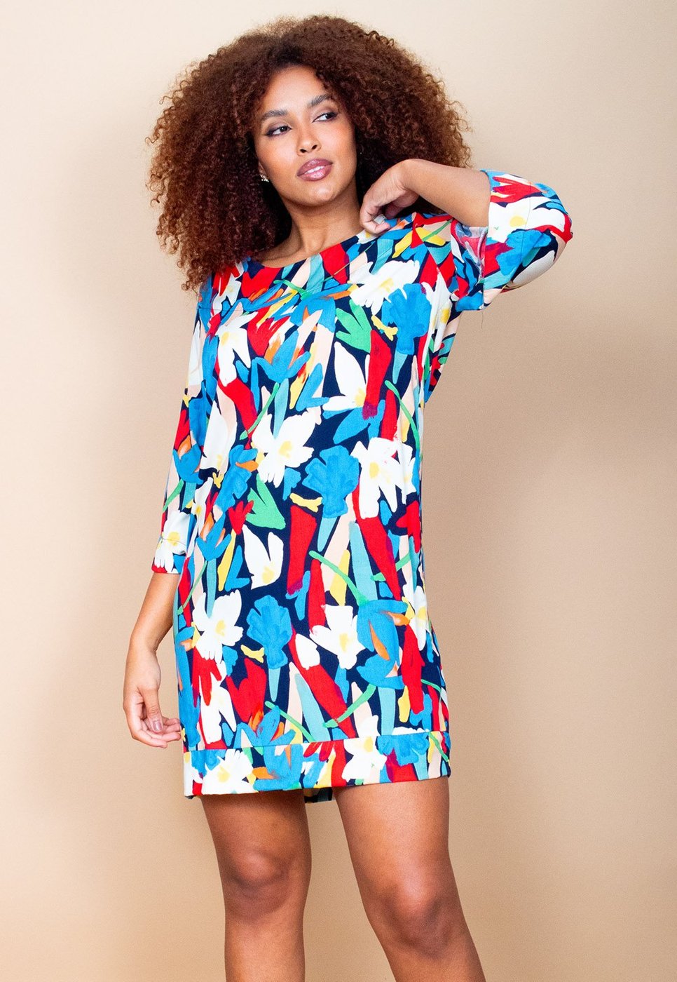 Vestido Curto Cabanafree Balli Manga Ampla Estampa Floresce