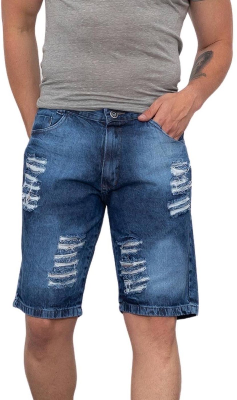 Imagem principal Bermuda Masculina Jeans Rasgada Destroyed Estonada Casual ER ESTILO RENOVADO azul ER ESTILO RENOVADO azul