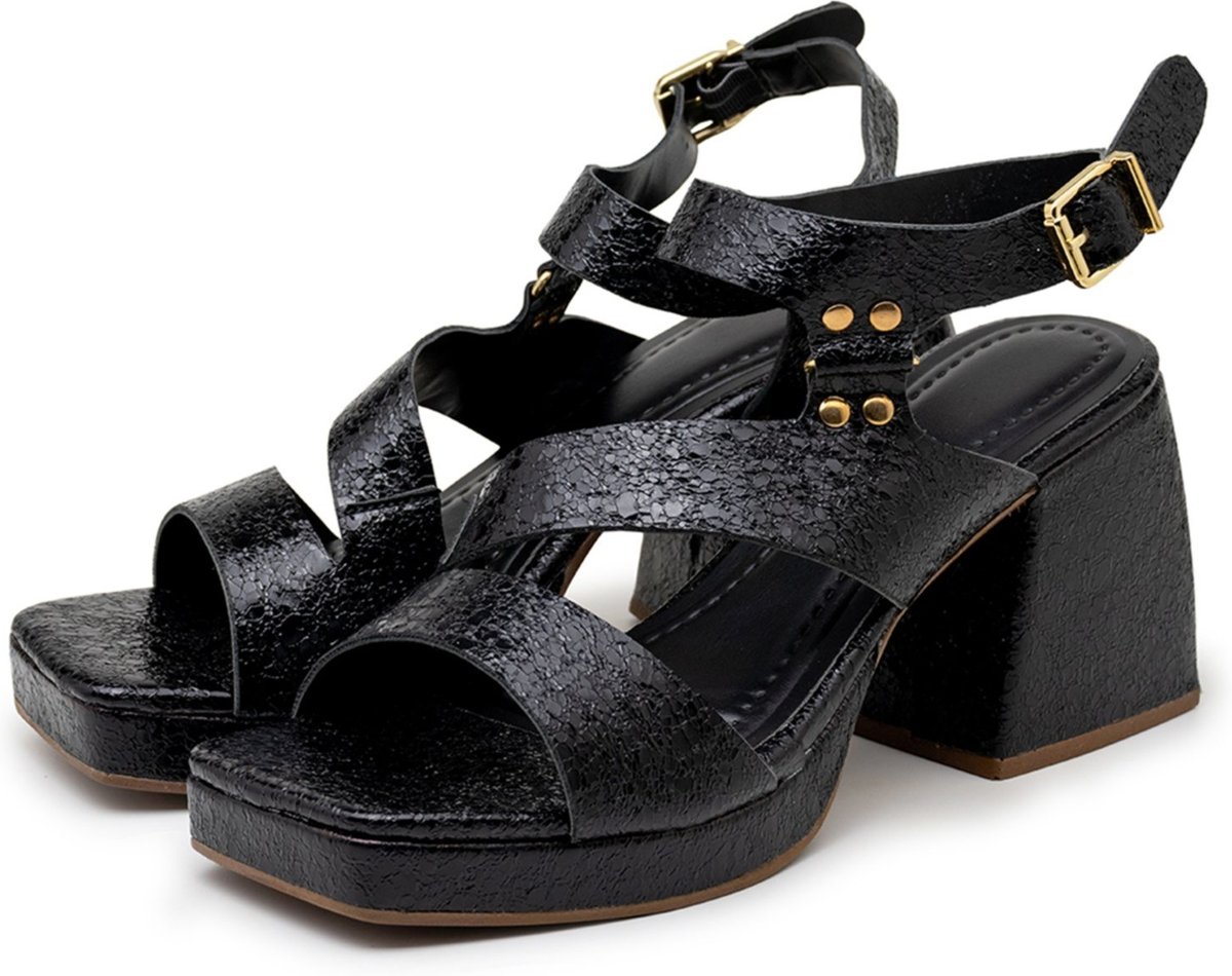 Imagem principal Sandália Feminina Meia Pata Salto Grosso 195009 Essence Flor da Pele preto Flor da Pele preto