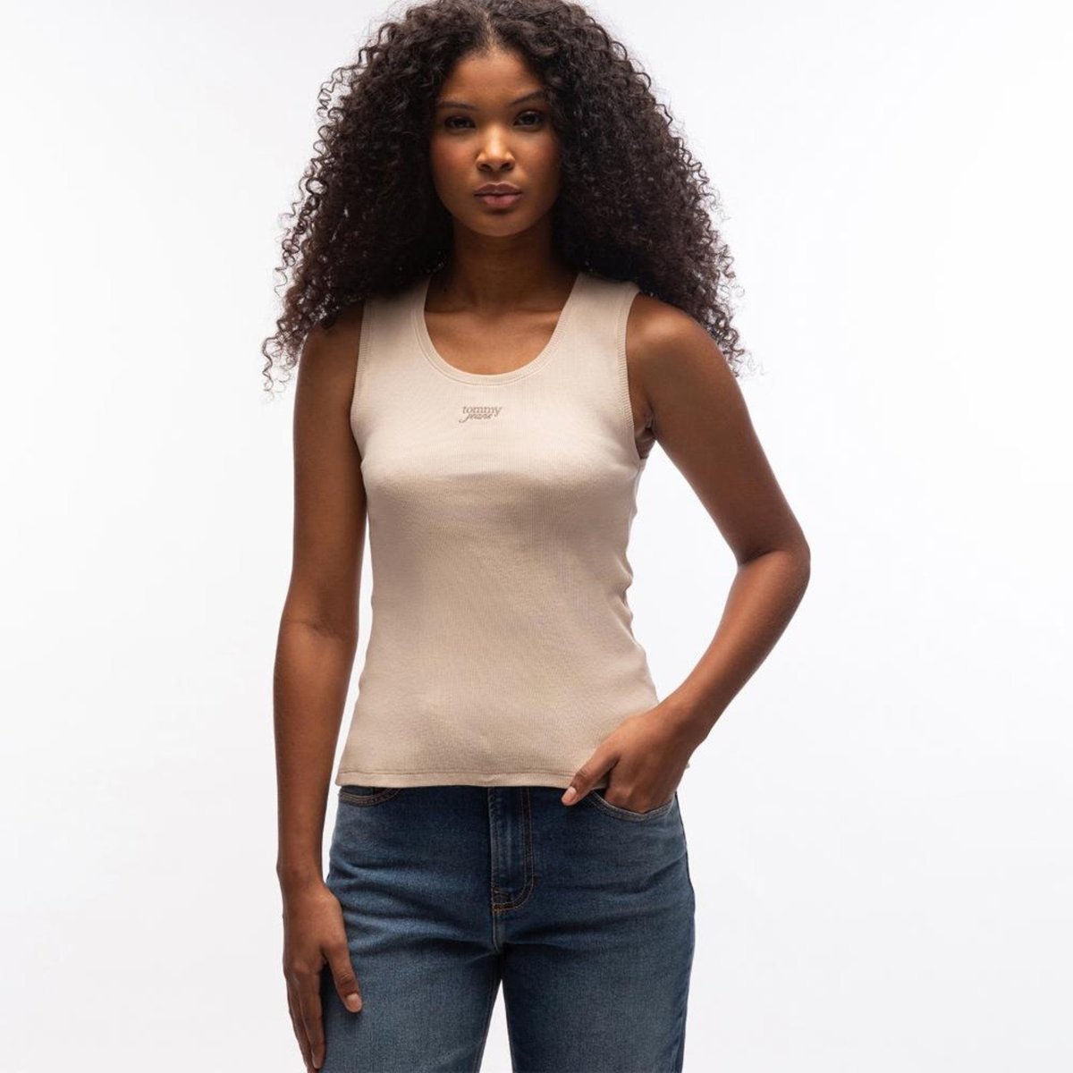 Imagem principal Regata Canelada Logo Cursivo Tommy Jeans - EGG rosa Tommy Jeans rosa