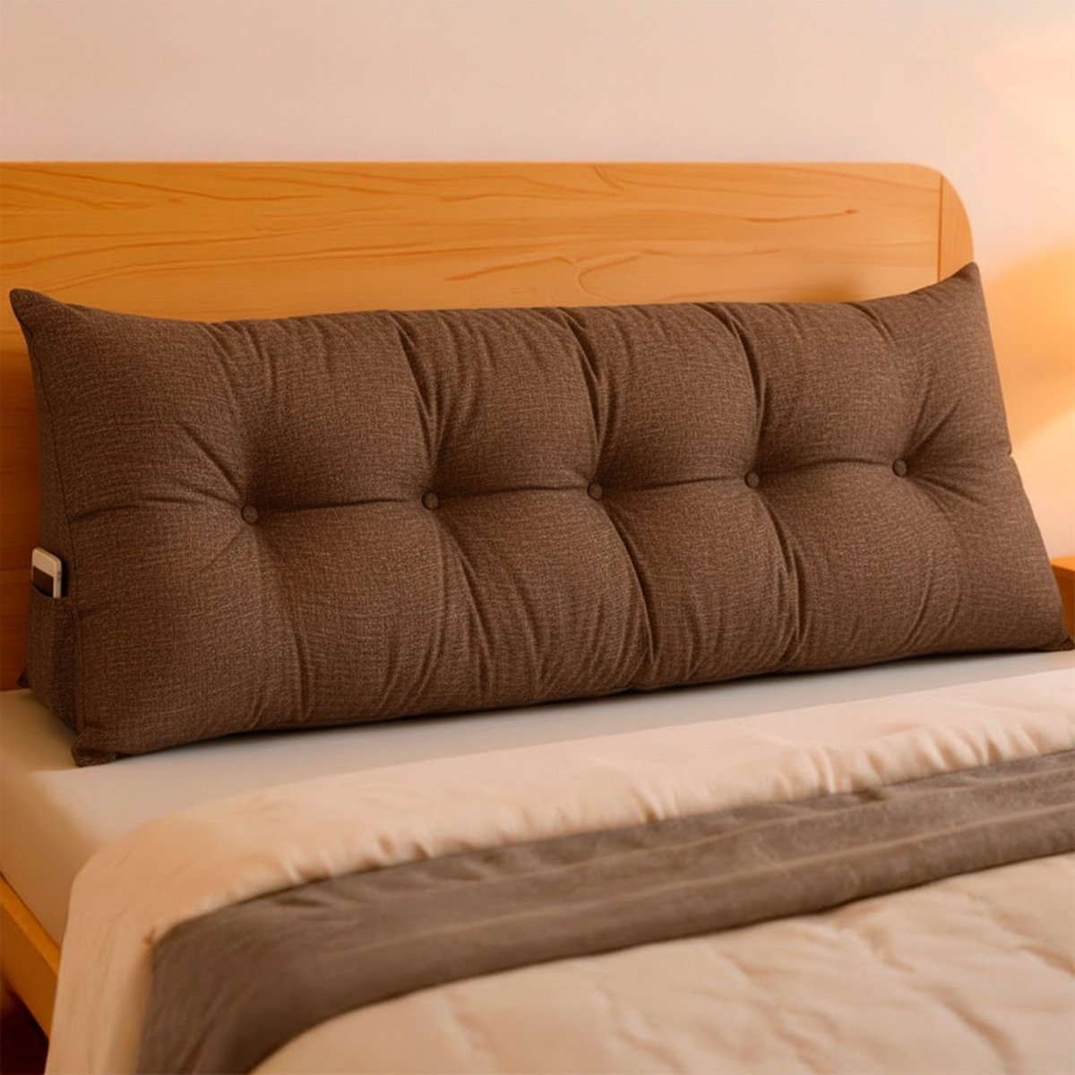 Imagem principal Almofada de Cabeceira Encosto Apoio para Lombar com Bolso Lateral 140x50x20cm BF Colchões cinza BF Colchoes cinza