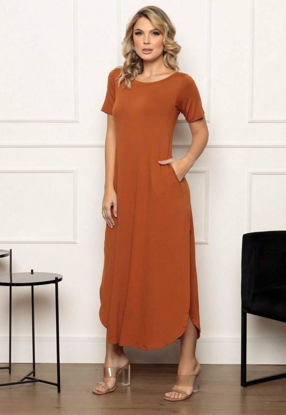 Imagem principal Vestido Camiseta Max Longo Com Fendas Elegancy Docce Mulher laranja Docce Mulher laranja