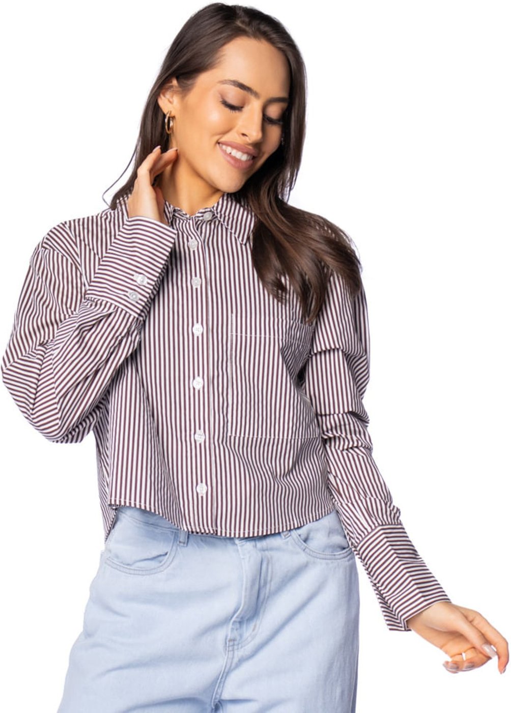 Camisa Feminina The Style Box Social Cropped Branco