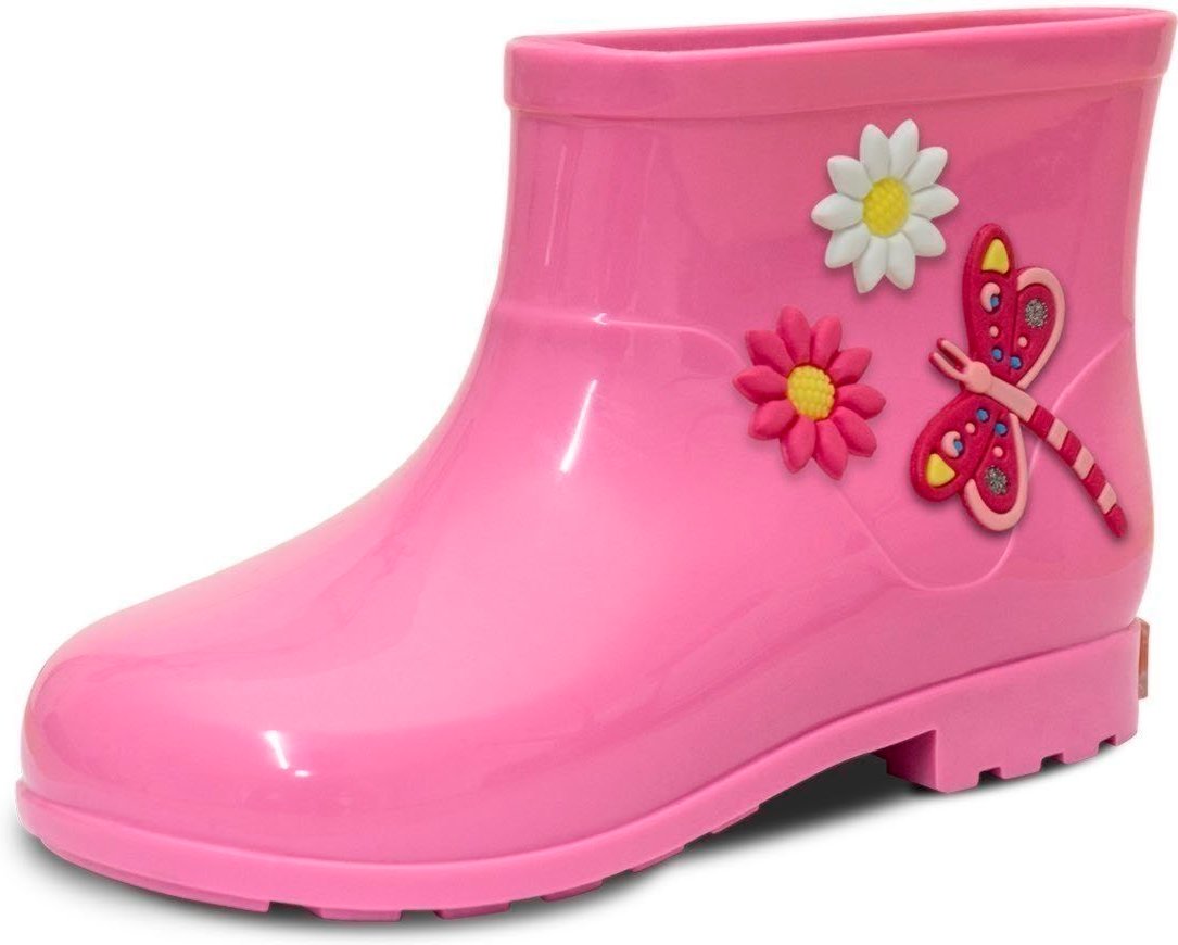 Infantil - Bota Galocha Cano Baixo Pópidi Menina Libélula Flores Rosa