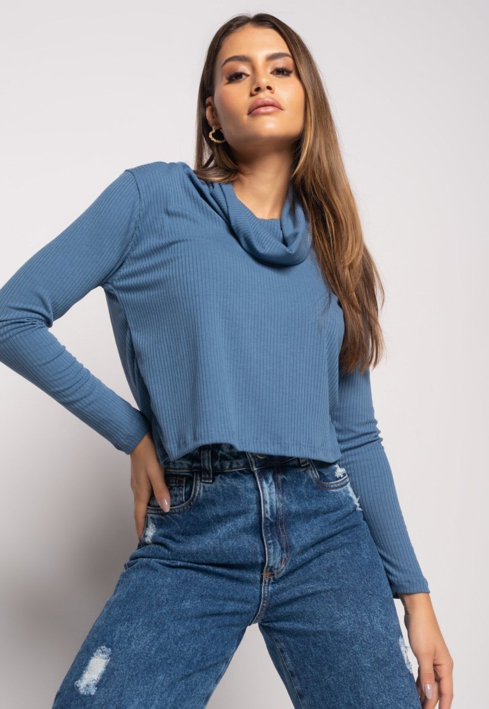 Imagem principal Blusa Golão Manga Longa Canelada Salvatore Fashion Jeans azul Salvatore Fashion azul
