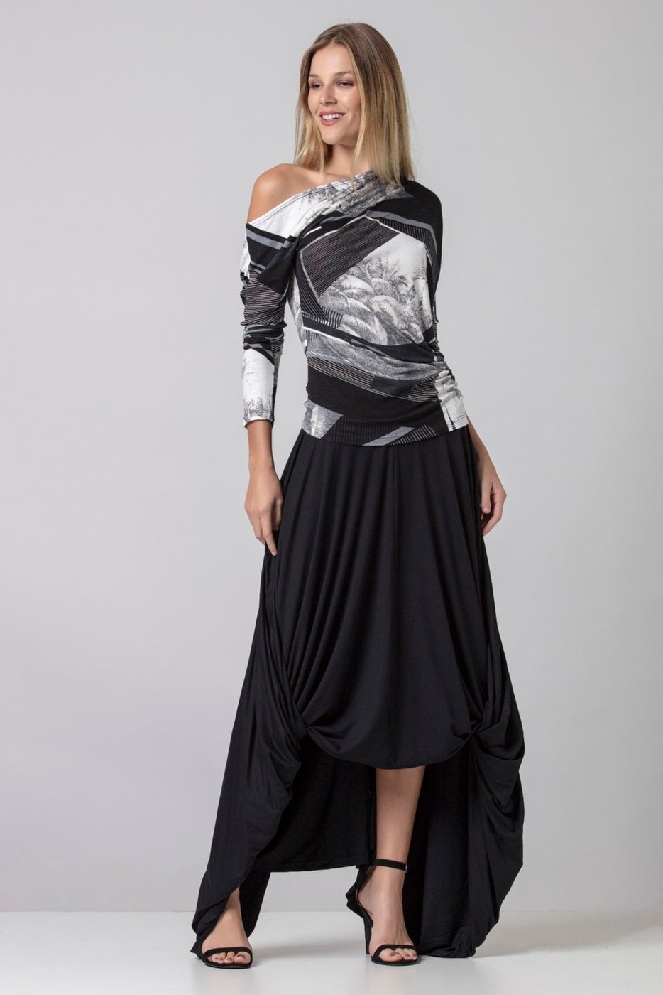 Saia Longa Amazonia Vital Malha Nó Hippie Chic Preta