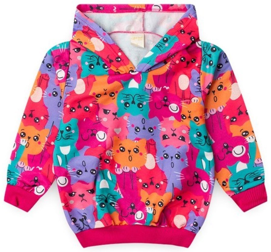 Imagem principal Infantil - Blusão Inverno Menina Pink Com Capuz em Moletom Gatinhos Coloridos Molekada rosa pink Molekada rosa pink