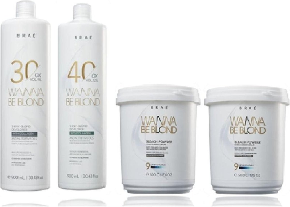 Imagem principal BRAE Wanna Be Blond Água Oxigenada 30 Volumes 900ml+Água Oxigenada 40v 900ml+2 Pó Descolorante 500g multicolorido BRAÉ multicolorido