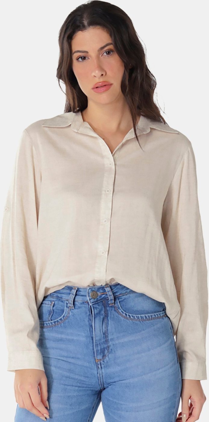 Imagem principal Camisa Feminina Areia Viscose com Linho Sob bege SOB bege