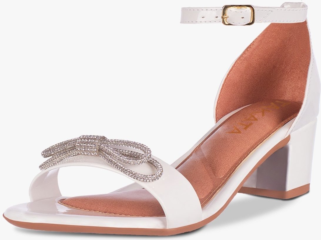 Sandália Feminina Salto Quadrado Grosso Bloco Baixo Laço Cristal Confortável Sapato Festa elegante