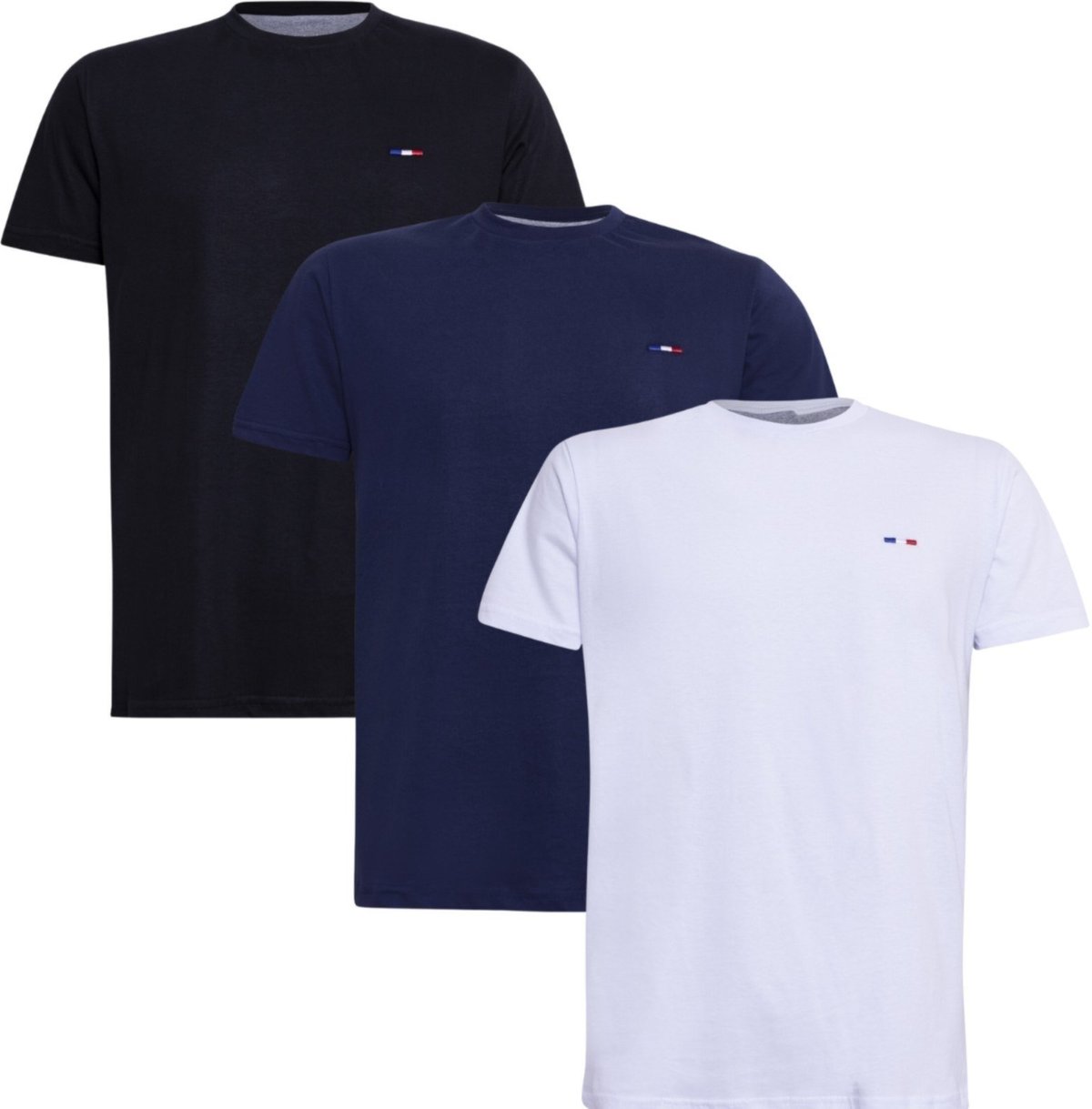 Imagem principal Kit 3 Peças Camisetas FMF Básicas Masculina em Algodão Premium no Estilo Tommy Bordado França Marinho Br preto FMF preto