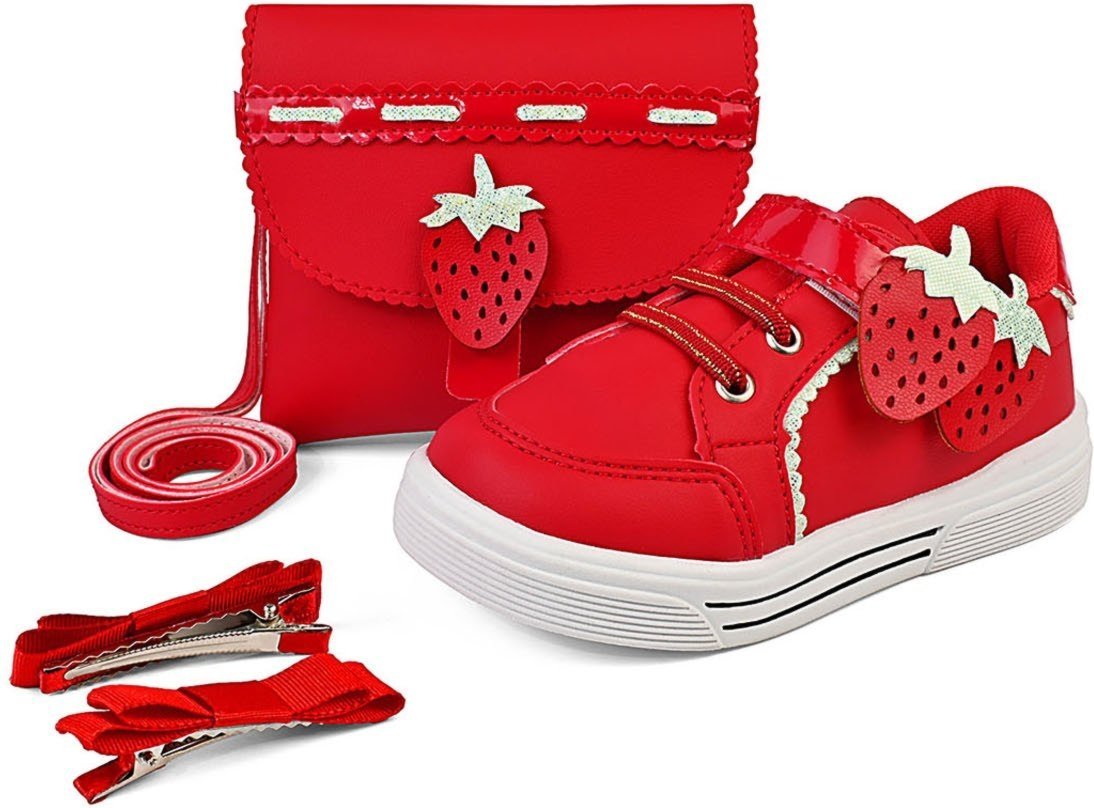 Infantil - Kit Tênis Menina Feminino Com Bolsa E Presilha Morango Conforto
