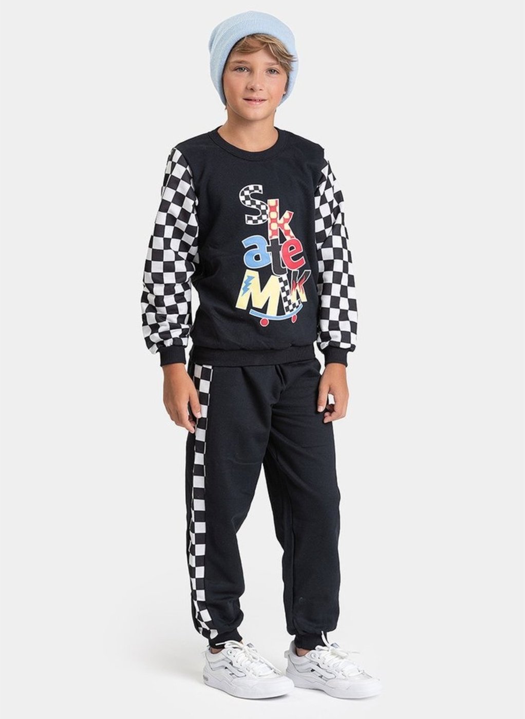 Imagem principal Infantil - Conjunto Inverno Menino Blusão Manga Xadrez e Calça em Moletom Skate Molekada preto Molekada preto