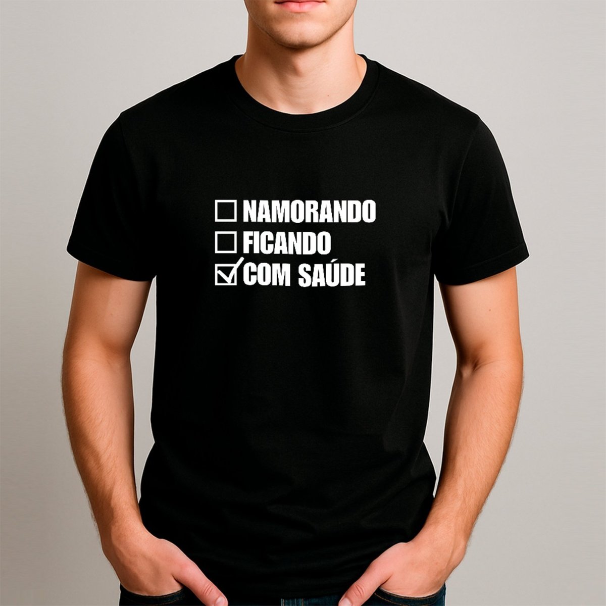 Imagem principal Camiseta Ousy Básica Checklist Com Saúde Humor De Carnaval Meme Unissex branco ousy branco