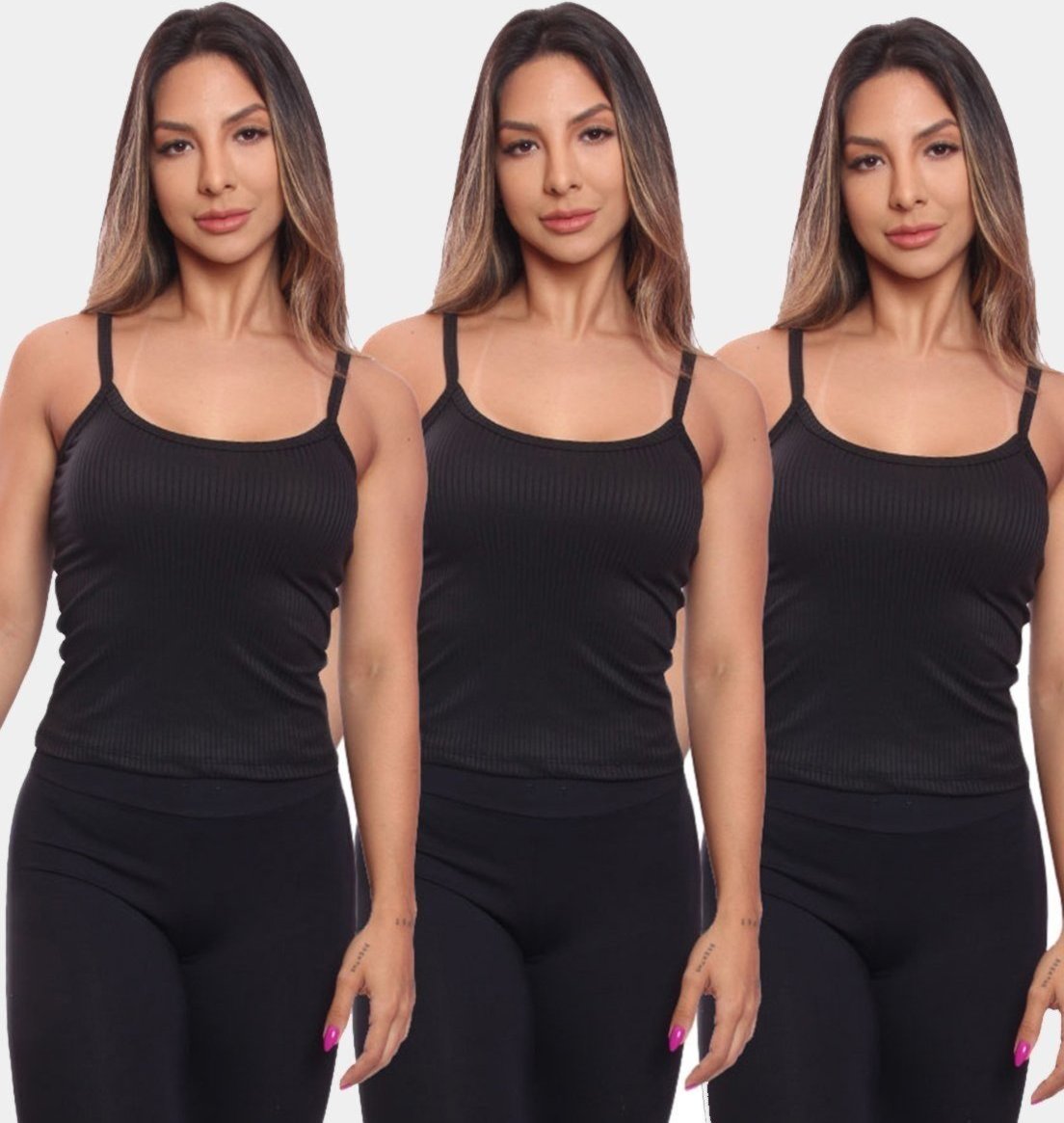 Imagem principal Kit 3 Regatas de Alcinha Canelada Feminina Lisa Blusa Blusinha Básica Treino Academia ADRIBEN multicolorido ADRIBEN multicolorido