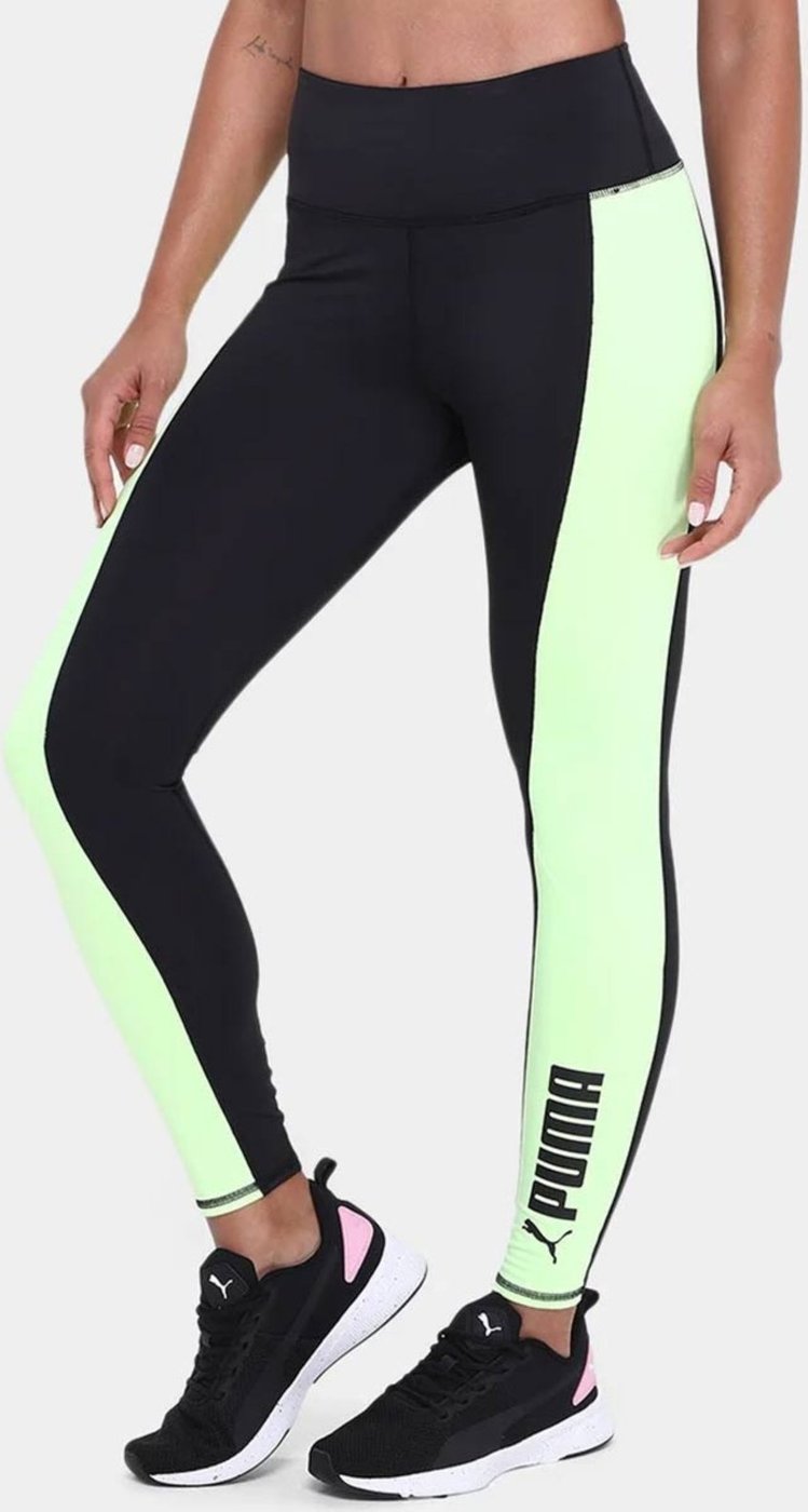Calça Legging Puma Fit Eversculpt Color Block Feminina Preto e Verde