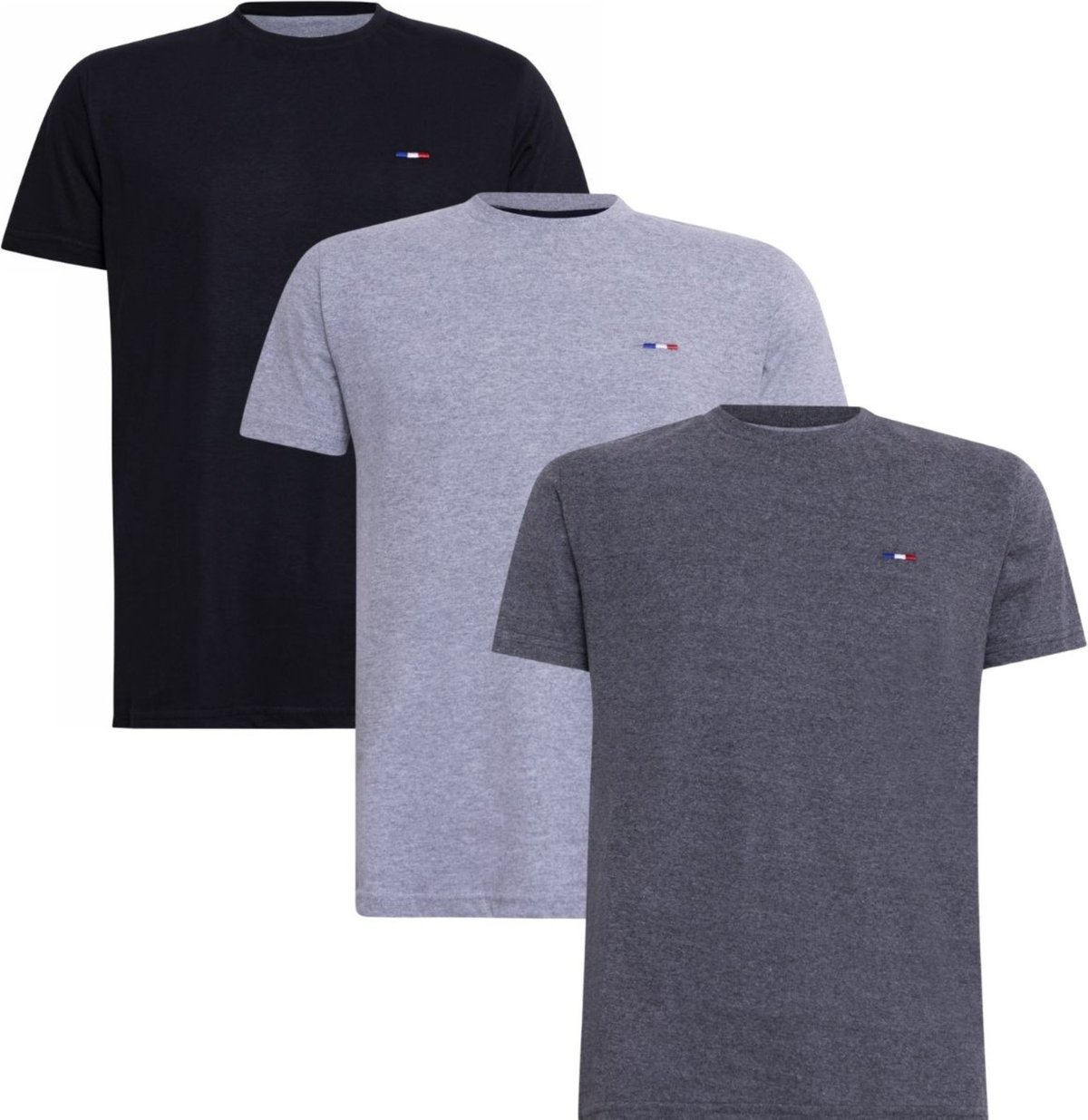 Imagem principal Kit 3 Peças Camisetas Básicas Masculina FMF Cinza Chumbo em Algodão Premium no Estilo Tommy Bordado França preto FMF preto