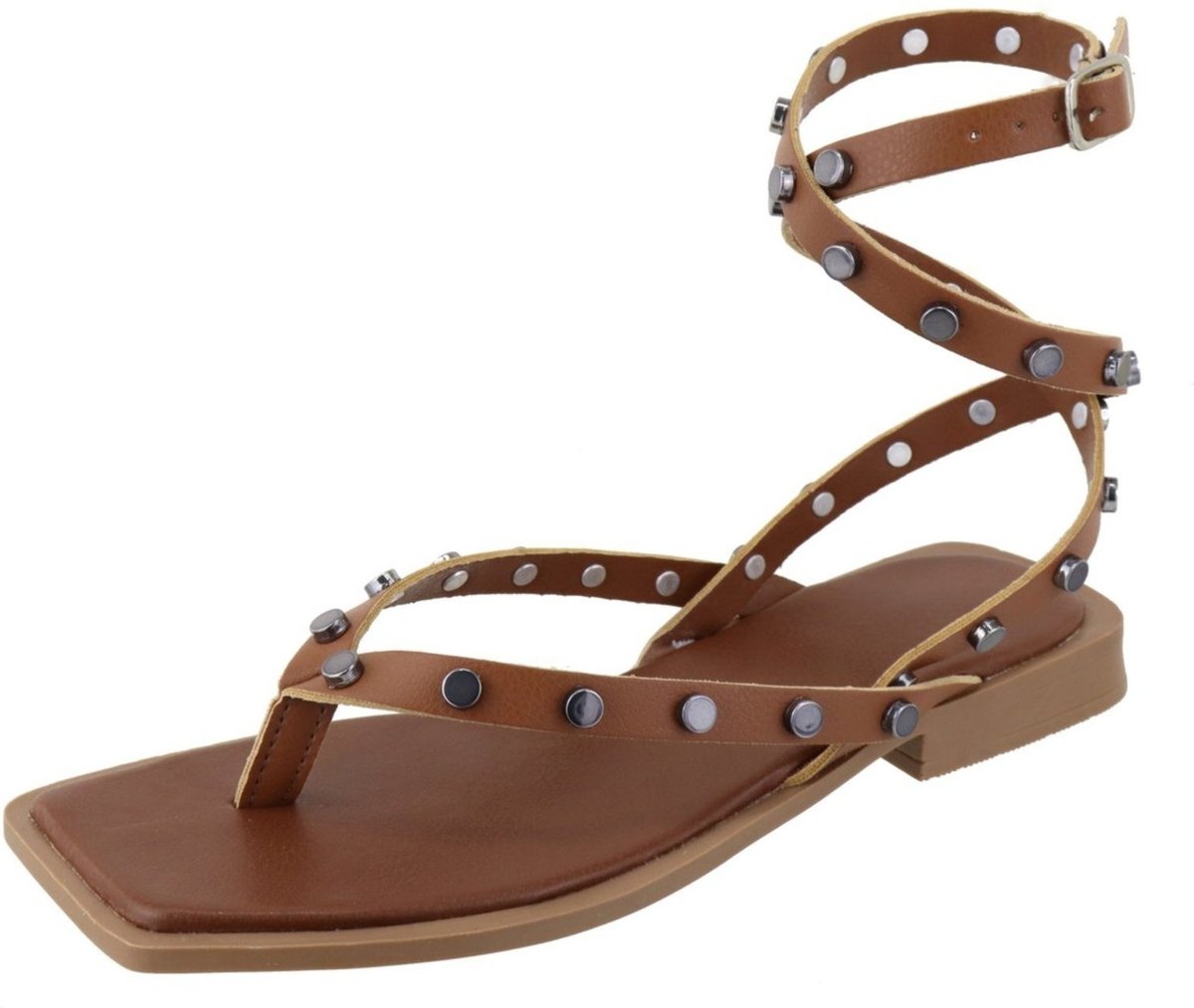 Imagem principal Rasteira Paula B Com Tiras De Dedo Com Aplicações De Pastilhas E Amarração No Tornozelo caramelo PAULA B caramelo