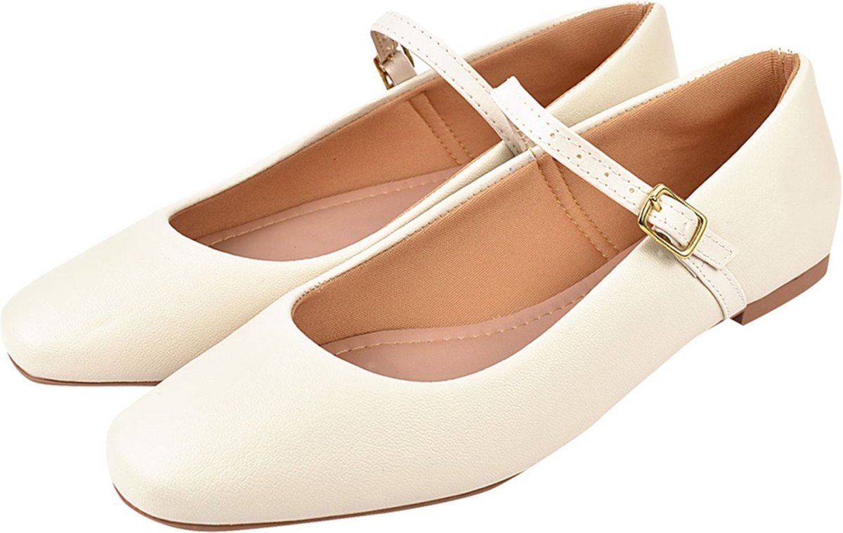 Sapatilha Feminina Boneca Bailarina Donatella Shoes Bico Quadrado Clássica Off White