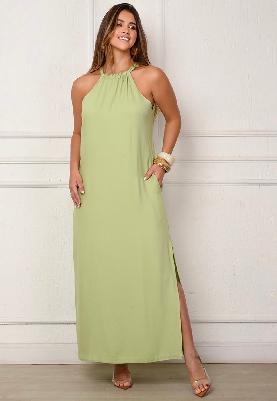 Imagem principal Vestido Sabrina - Longo com Amarração no Pescoço Pistache BBonnie verde BBonnie verde