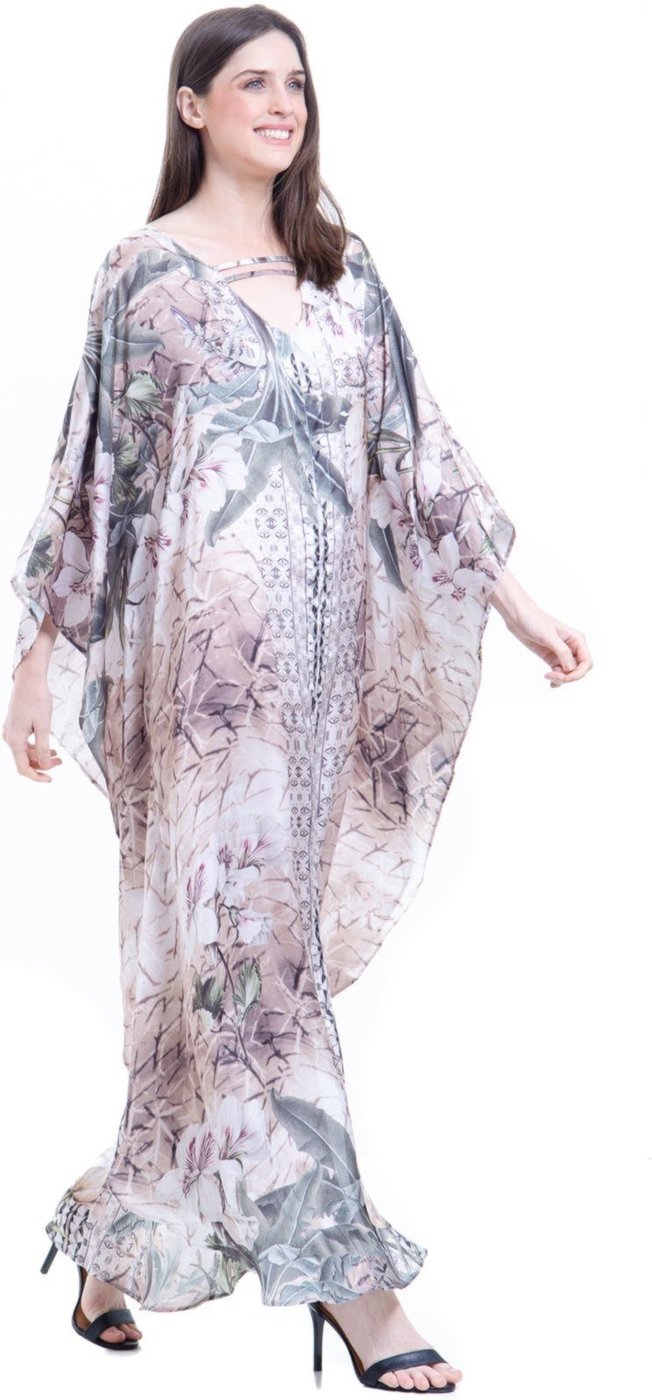 Vestido Kaftan Longo Cetim Estampado EXCLUSIVO Textura Animal Print