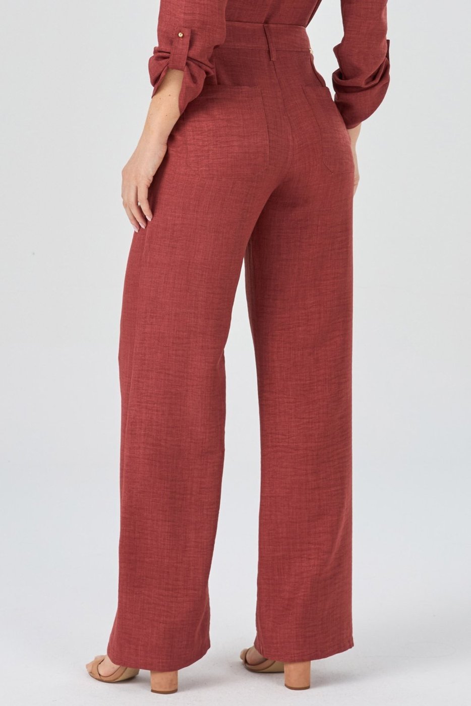 Calça PKS Wide Leg Com Frisos Terracota