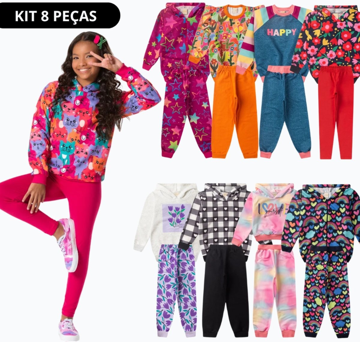 Imagem principal Infantil - Kit Sortido 8 Peças de Roupas Infantis Menina Inverno - 4 Conjuntos Molekada multicolorido Molekada multicolorido