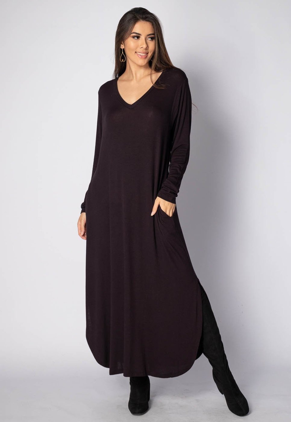 Vestido Midi Amazonia Vital Malha com Bolso Manga Longa