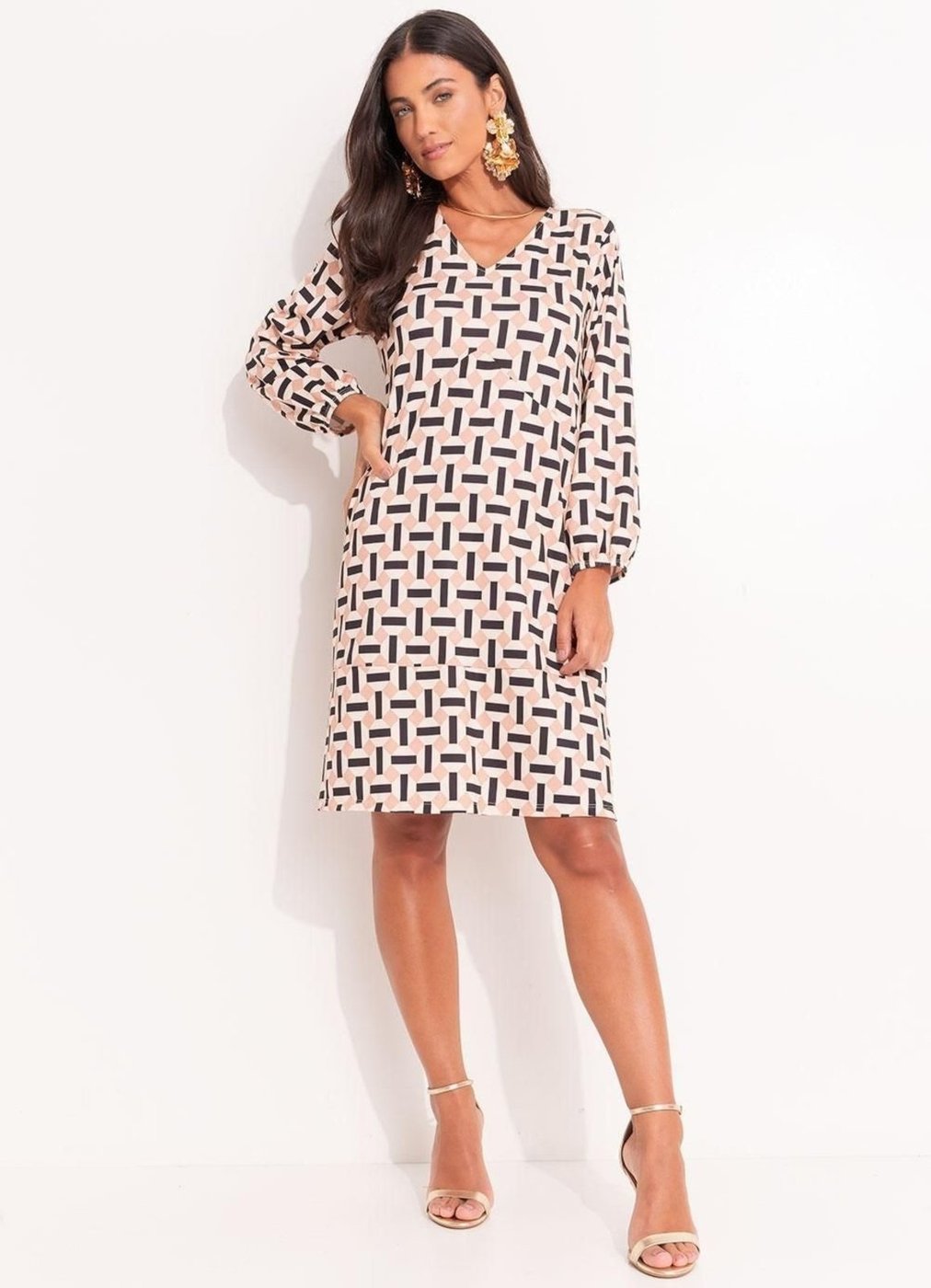 Imagem principal Vestido Malha Fria Gravataria Colorido Quintess bege Quintess bege