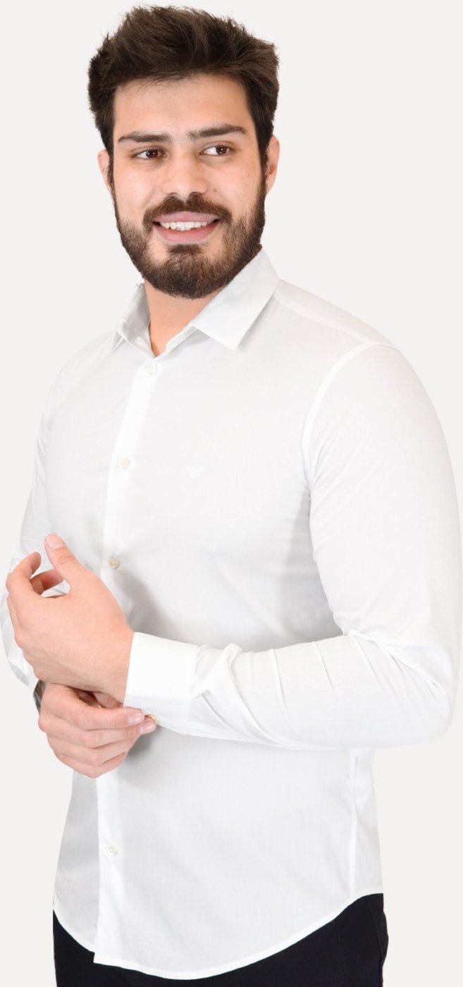 Imagem principal Camisa Empório Armani Masculina Stretch Embroidered Mono Logo Branca branco branco