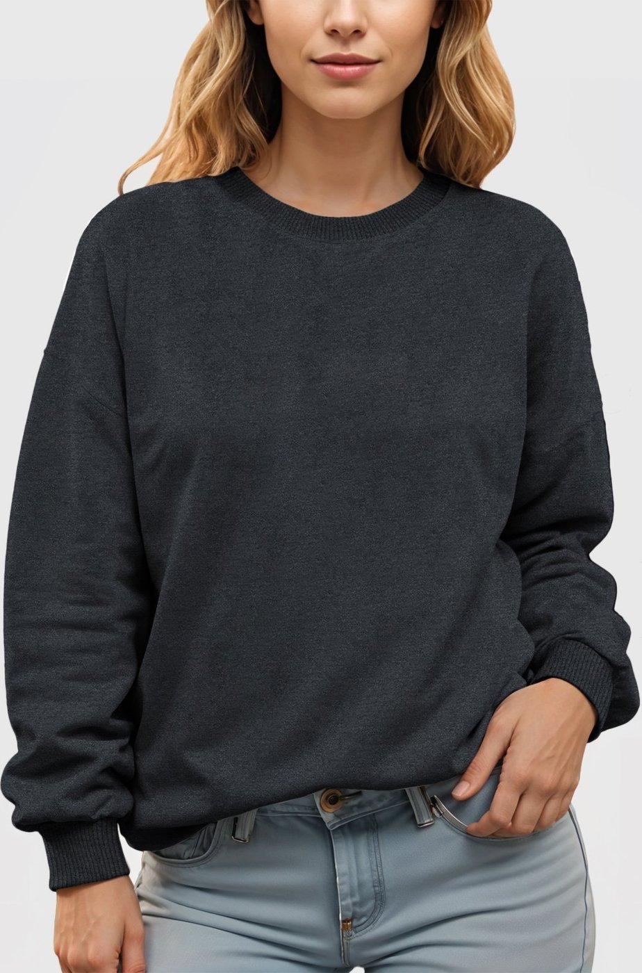 Imagem principal Kit 2 Moletom Gola Redonda Feminino Flanelado Benellys Liso Chumbo com grafite/preto Benellys grafite/preto