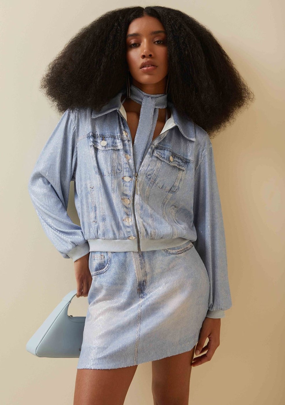 Saia Morena Rosa Mini Reta Estampada Azul