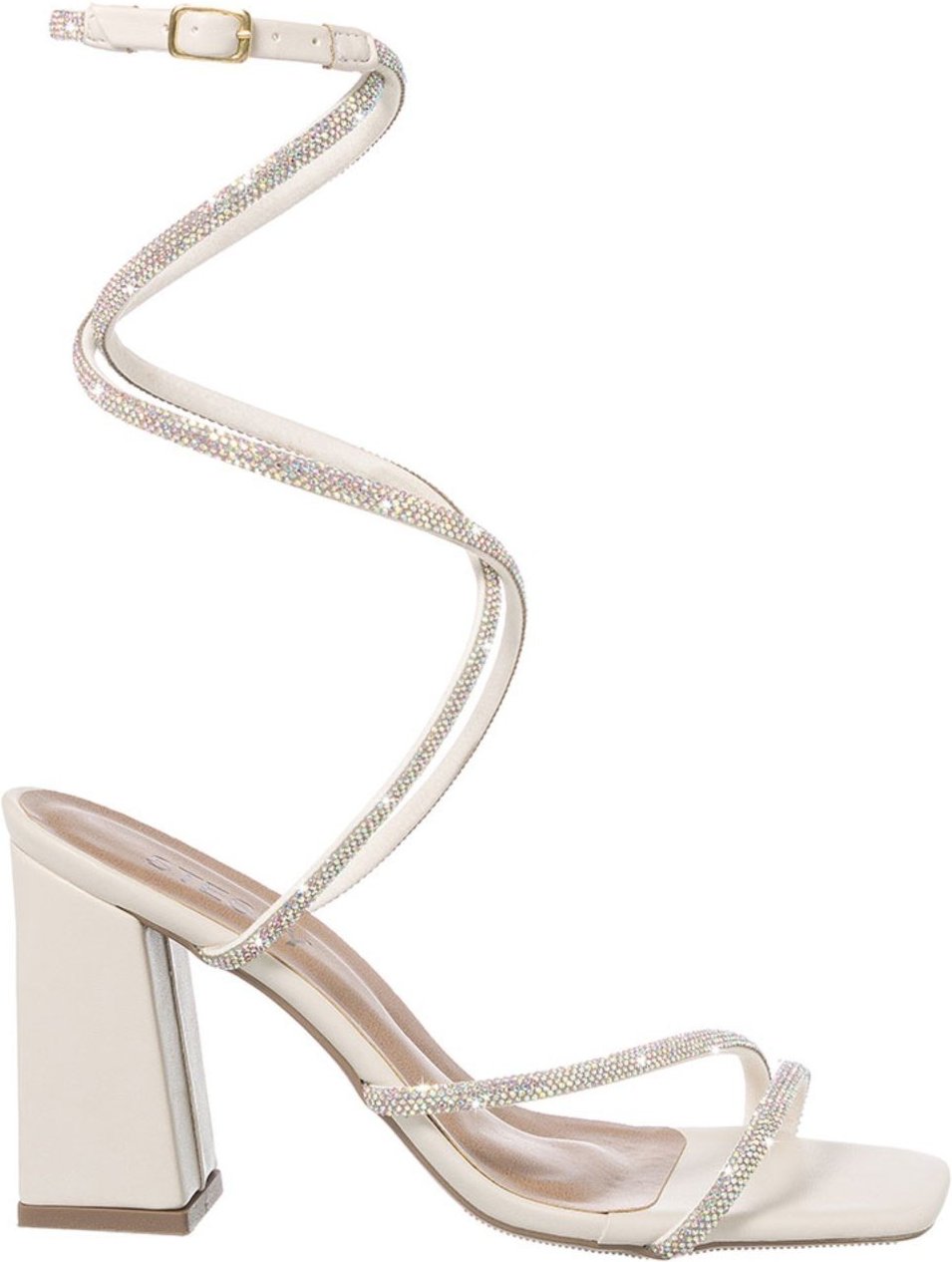 Imagem principal Sandália Feminina Salto Bloco Alto Amarração Brilho Strass Off White Stessy Shoes preto white Stessy Shoes preto white