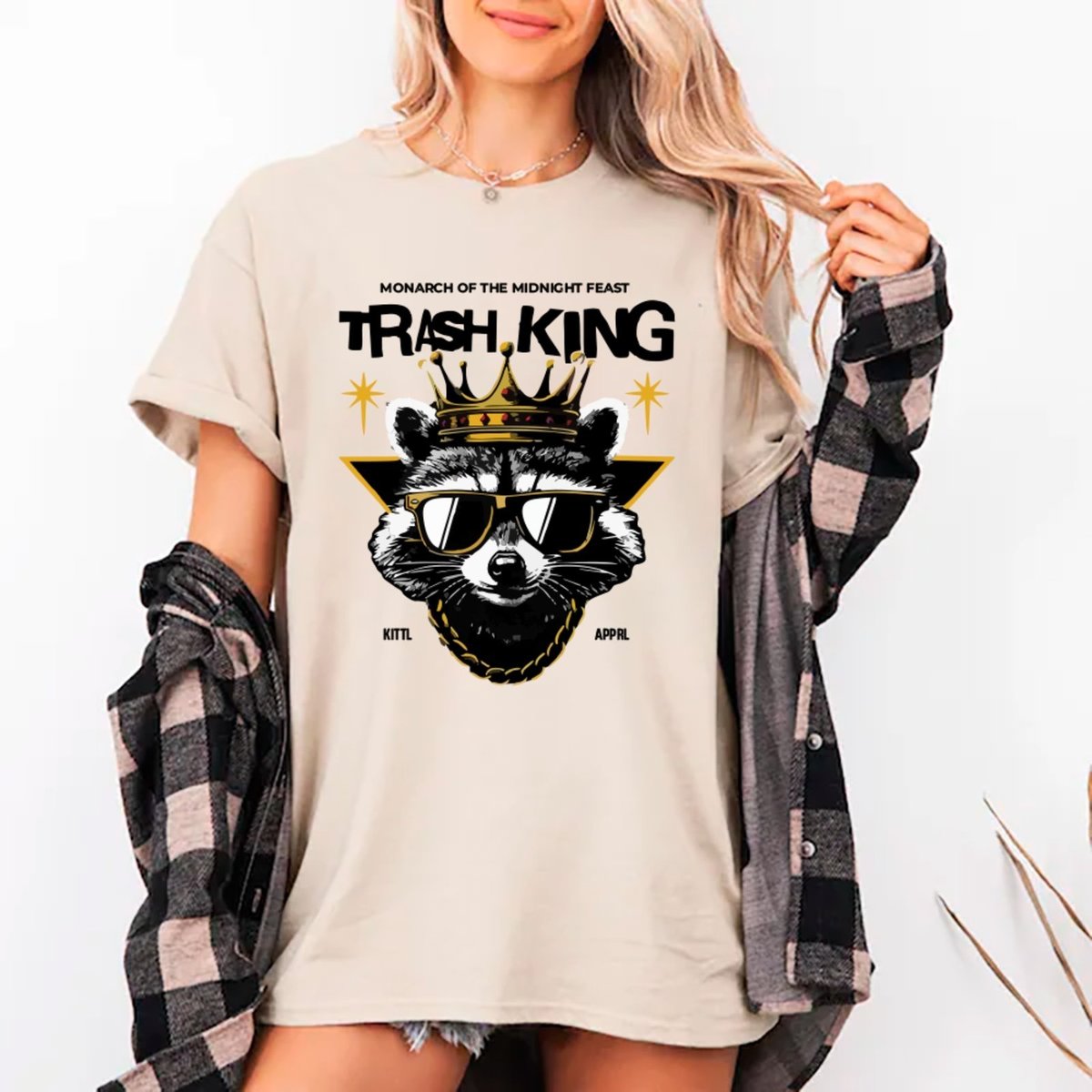 Imagem principal Camiseta Ousy Unissex Streetwear Trash King Guaxinim Coroado Oversized Off White off-white white ousy off-white white