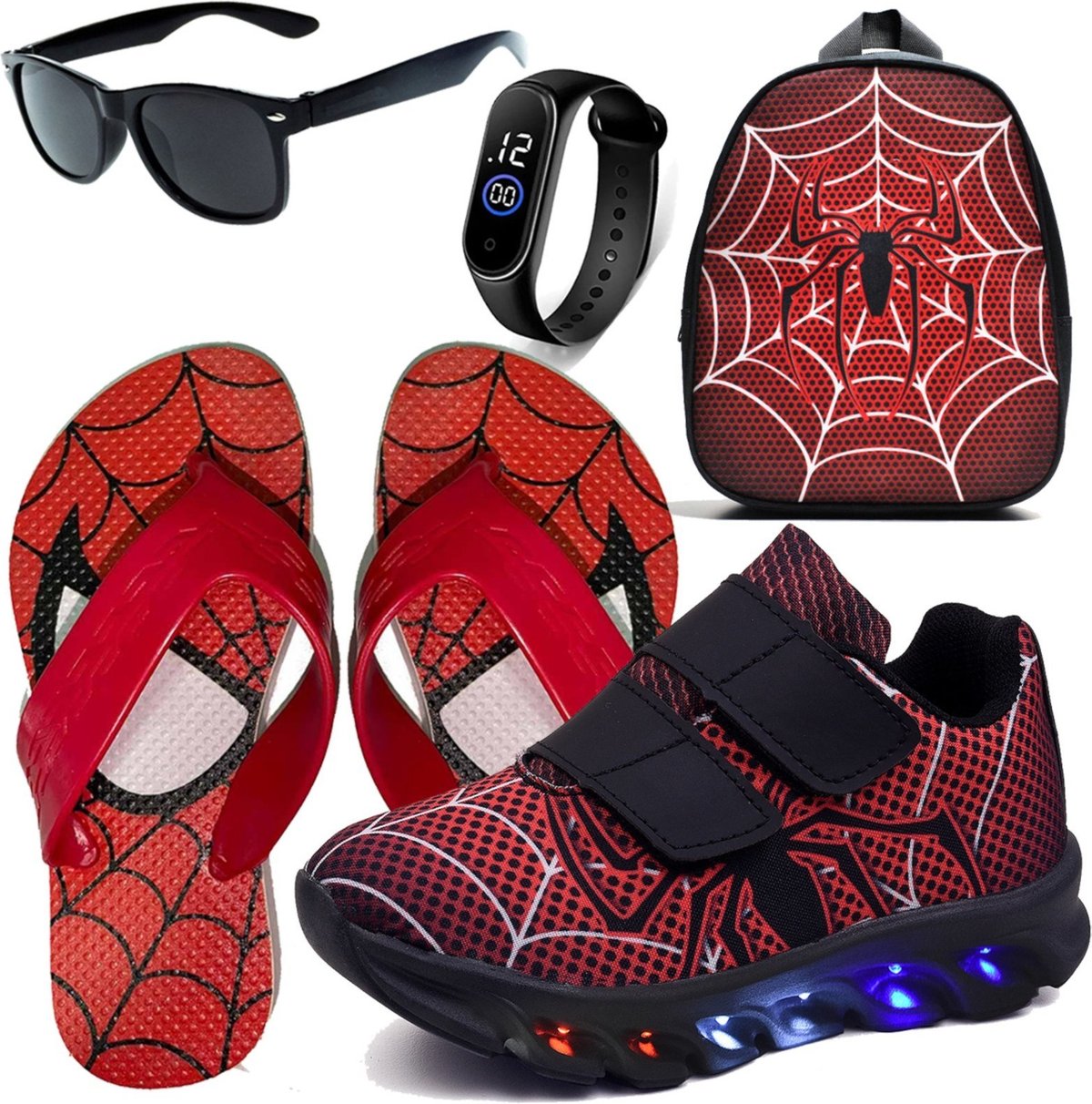 Imagem principal Infantil - Kit Tênis De Led Aranha Personagem Meninos Mochila Chinelo Óculos Relógio CALCADOS LGHT LIGHT preto CALCADOS LGHT LIGHT preto