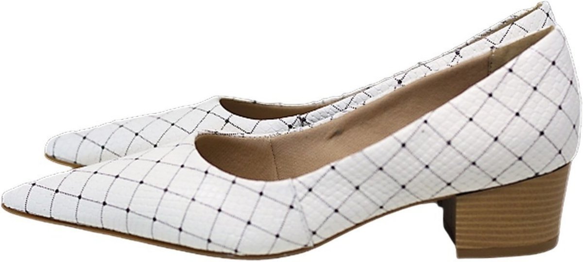 Imagem principal Scarpin Bico Fino em Couro Salto Grosso 4 CM Quadriculado Spinelli branco Spinelli branco