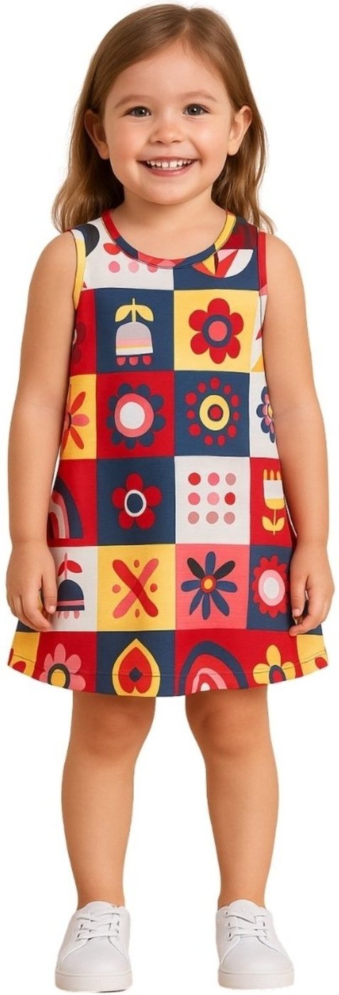 Imagem principal Infantil - Vestido Kyly Regata Floral Geométrico Pacifico azul Kyly azul