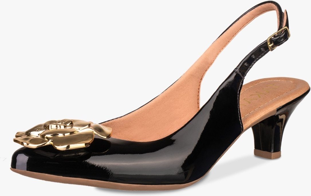 Scarpin Slingback Feminino Takata Salto Baixo Fino Sapato Boneca Mary Jane Flor Verniz