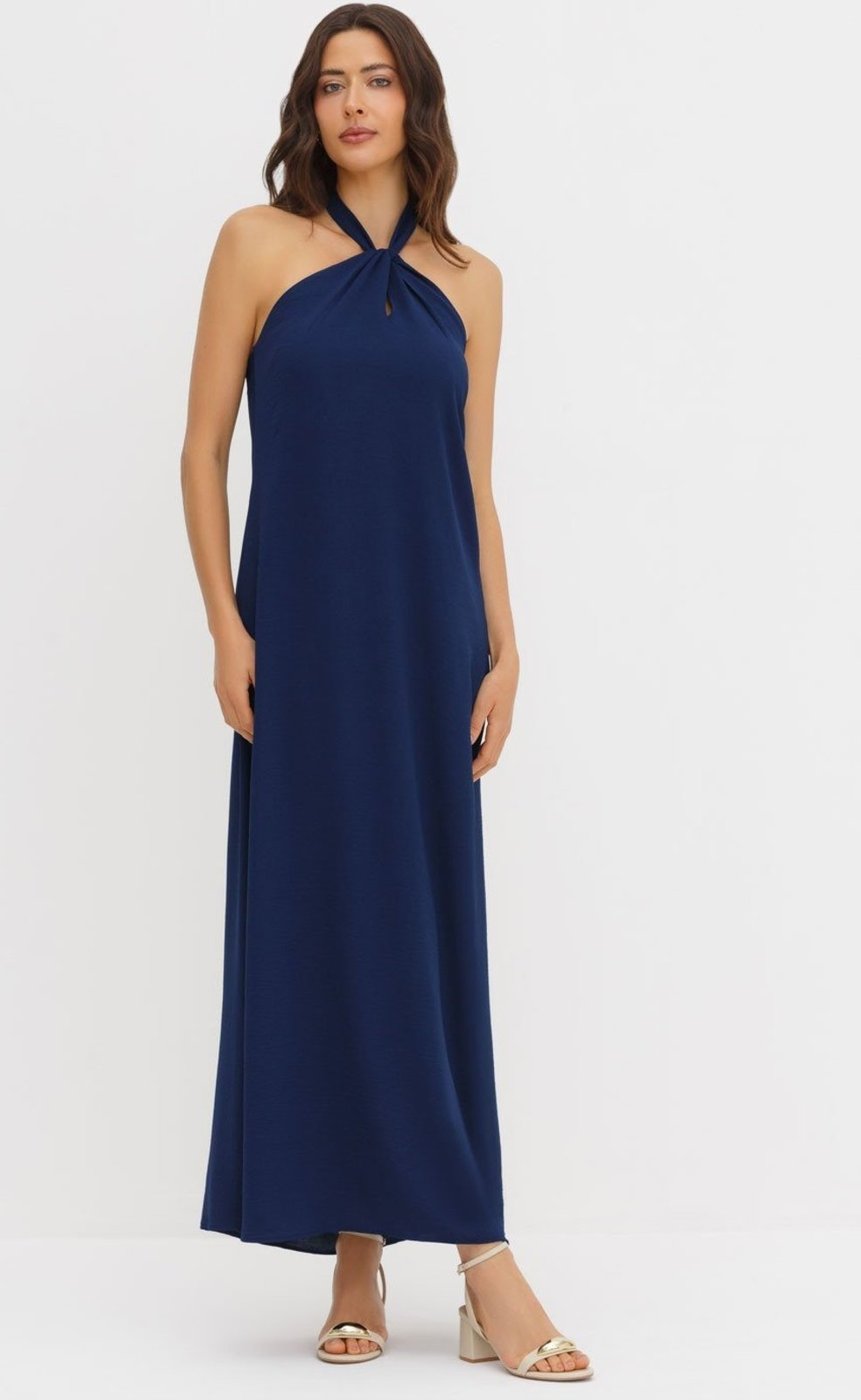 Vestido Frente Única Longo Marinho Patrizia